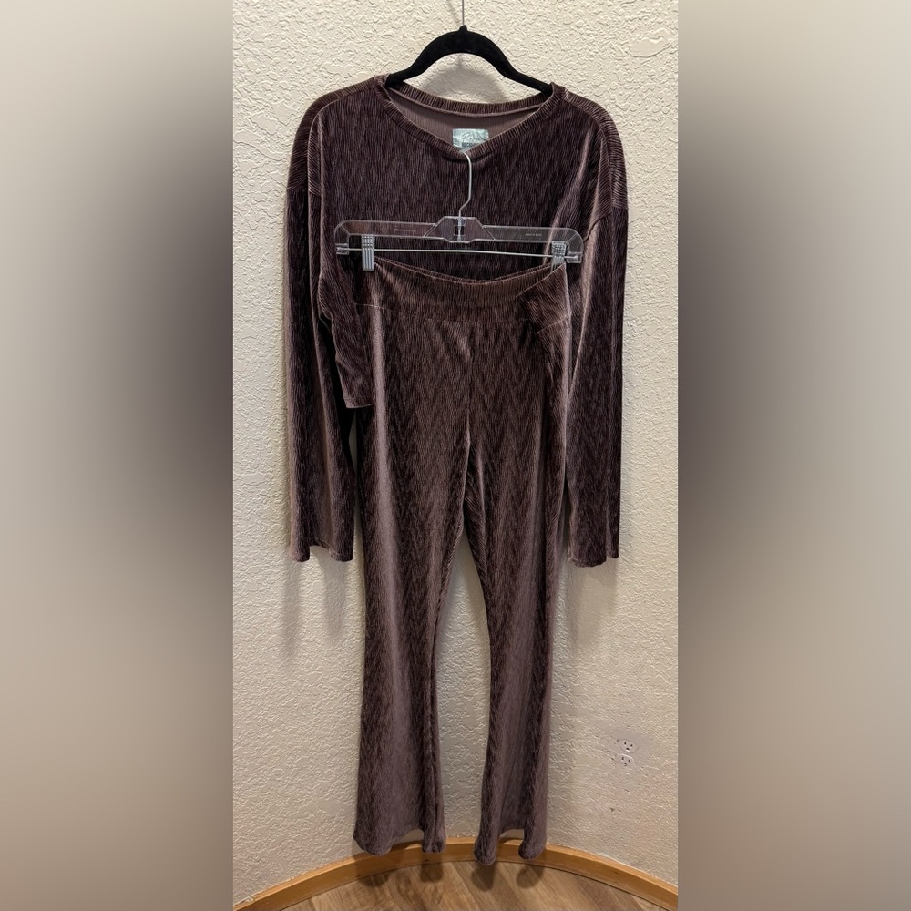 Velvet crop top and bell bottom Lounge Set